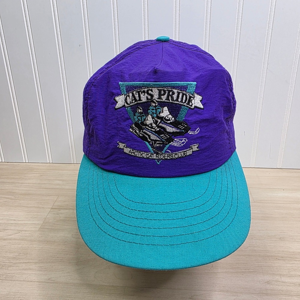 Vintage 1994 Arctic Cat Cat's‎ Pride Snapback Hat Purple Teal Nylon Made in USA